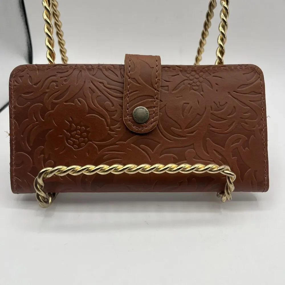 Portland Leather Goods Large Bifold Wallet Rich Brown Floral Tooled Leather NWOT
